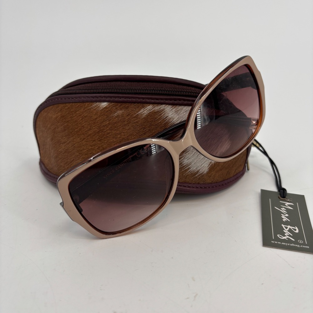 Myra Bag Look Bright Sunglass Case Womens Brown White Cowhide Hair-on S-5457